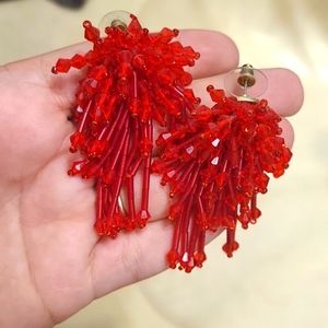 Red beaded firework earrings